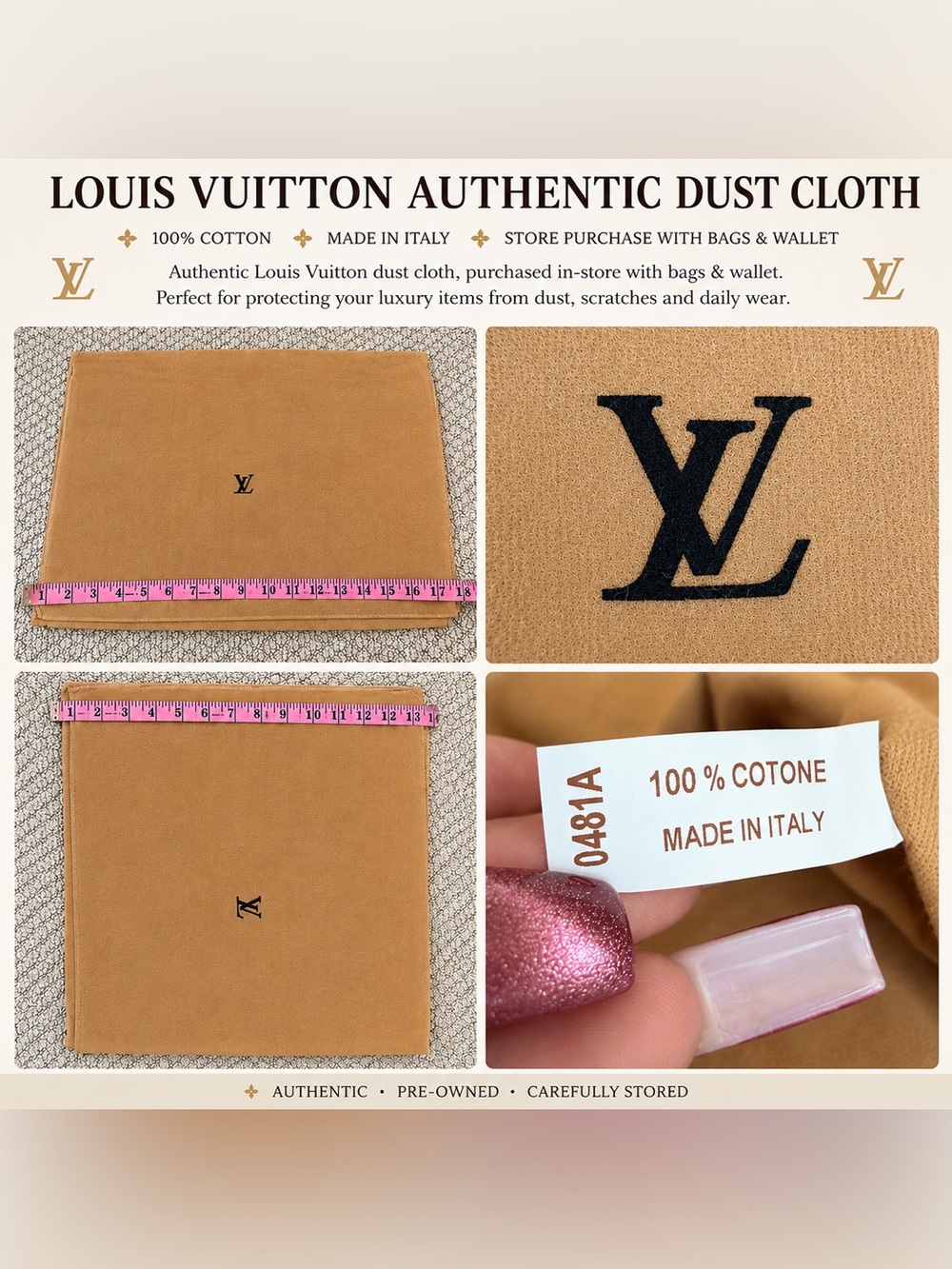 Louis Vuitton Dust Cloth / Protective Storage Cloth 100% Cotton Made in Italy✨